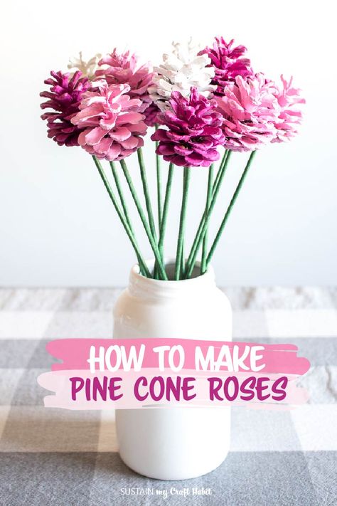 When weekly fresh flower bouquets aren't an option, these pretty pine cone roses are a great budget-friendly alternative. Step-by-step tutorial for these pinecone flowers is included! Pinecone Bouquet, Pinecone Flowers, Painted Pinecones, Pine Cone Art, Diy Pinecone, Fresh Flower Bouquets, Cones Crafts, Pine Cone Crafts, Diy Bouquet