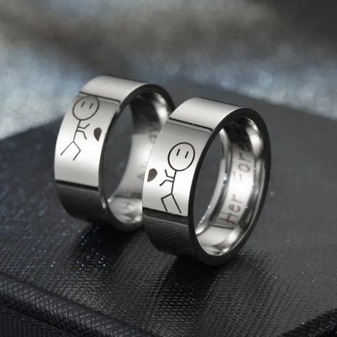 Engraved Promise Rings, Matching Couple Rings, Romantic Rings, Couple Wedding Rings, Titanium Rings, Matching Rings, Matching Band, Fashion Couple, Couple Rings