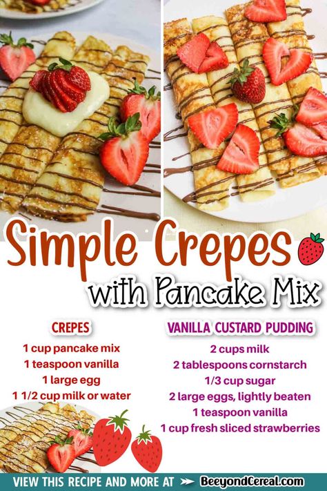 Crepe Recipe Pancake Batter, Crepes Pancake Mix Recipes, Homestead Breakfast Recipes, Pancake Crepes Recipes, Waffle And Pancake Mix Recipe, Crepe With Pancake Batter, Betty Crocker Crepes Recipe, Crepe Recipes Easy, Easy Crepe Recipe Pancake Mix Milk