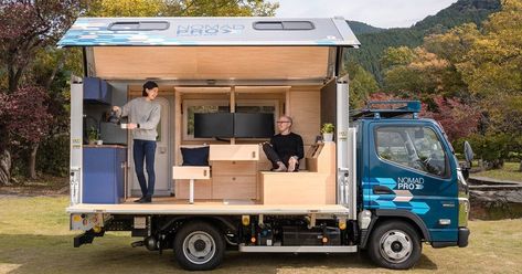 mitsubishi's 'nomadpro canter' truck is the ideal mobile workspace for digital nomads Office Van, Wildlife Photography Tips, Airstream Flying Cloud, Mitsubishi Canter, Truck Top, Mercedes Benz Unimog, Expedition Truck, Mobile Office, Traditional Office