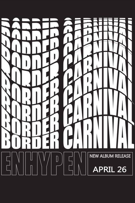 credit to original artist Enhypen Border Carnival, Printable Wall Poster, Border Carnival, Carnival Posters, Pop Posters, Graphic Poster Art, Kpop Posters, Photo Wall Collage, Black And White Posters