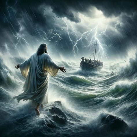 Peter Walks On Water, Saint Teresa Of Calcutta, Ocean Landscape Painting, Biblical Artwork, Walking On Water, Beautiful Horses Photography, Water Tattoo, Jesus Artwork, My Bible