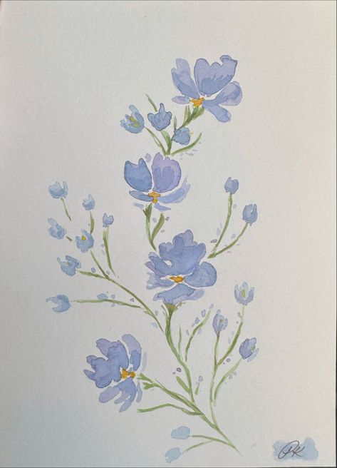 Painting Inspo Aesthetic Easy Flowers, Dainty Painted Flowers, Blue Flowers Aesthetic Drawing, Easy Guache, Dainty Flower Painting, Guache Paintings Easy, Single Flower Painting, Guache Painting Ideas, Painting Inspo Aesthetic Easy