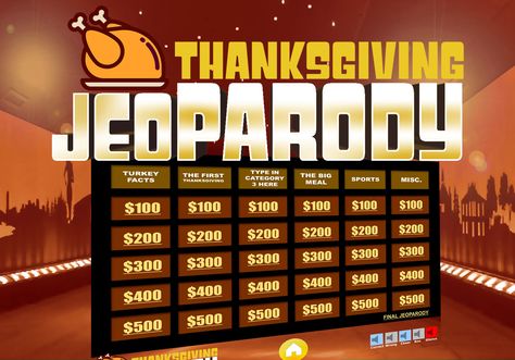 Thanksgiving Jeopardy Powerpoint There are 6 categories with 5 questions each. 30 questions and answers that have been created for you. Thanksgiving Jeopardy, Christmas Jeopardy, Turkey Facts, Thanksgiving Family Games, Friendsgiving Games, Jeopardy Game, Thanksgiving Facts, Thanksgiving Friendsgiving, Family Feud Game