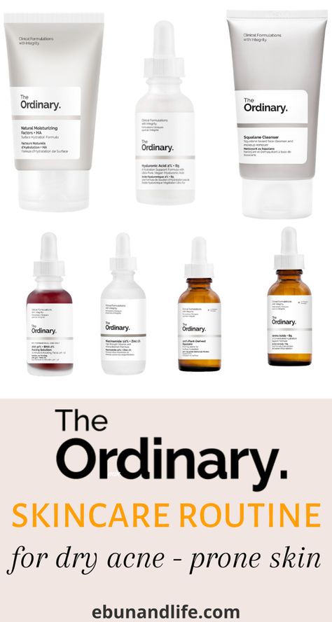 The Ordinary For Dry Skin, The Ordinary Acne, Ordinary Skincare Routine, Acne Prone Skin Care Routine, Dry Acne Prone Skin, The Ordinary Skincare Routine, Acne Hyperpigmentation, Haut Routine, Ordinary Skincare