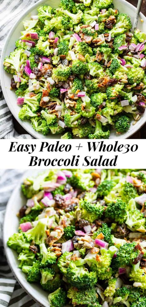 Paleo Broccoli Salad, Whole 30 Salads, Keto Broccoli Salad, Paleo Running Momma, Paleo Side Dishes, Paleo Sides, Paleo Salads, Broccoli Salad Recipe, Salad With Sweet Potato