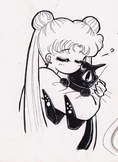 Sailor Moon, A Girl, Moon, Black And White, Hair, White, Black