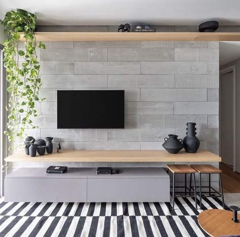 Tv Wall Decor Living Room, Industrial Apartment Decor, Sage Living Room, Small Living Room Layout, Rack Tv, Tv Wall Decor, Unique House Design, Small Living Room Decor, Tv Decor