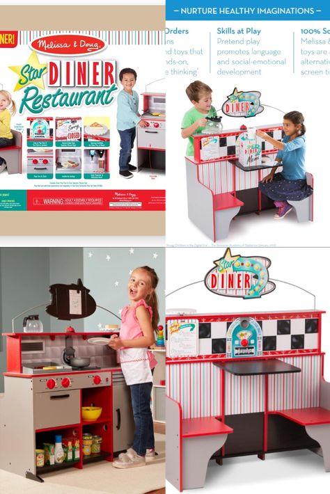 Play restaurant Model Kitchen, Diner Restaurant, Melissa And Doug, House Bedroom, 50s Style, Melissa & Doug, Wooden Stars, Kitchen Models, Kitchen Features