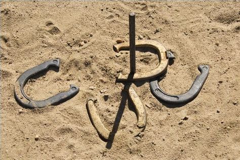 old-fashioned horse shoe game | How to Make a Backyard Horse Shoe Area thumbnail Horse Shoe Game, Backyard Games Diy, Horseshoe Game, Old Fashioned Games, Horse Shoe Tattoo, Country Party, Horse Shoes, Horseshoe Art, Horse Diy