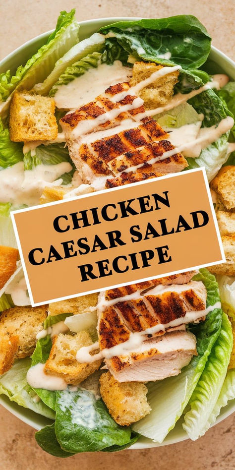 Elevate your lunch with this Chicken Caesar Salad! Packed with tender chicken, crisp lettuce, Parmesan cheese, and a rich, tangy Caesar dressing, it’s a timeless favorite. Best Chicken Caesar Salad Recipe, Cesar Salad Chicken, Cesar Chicken Salad, Ceaser Salad Ideas, Cesar Salad Recipe, Chicken Ceaser, Caesar Salad Chicken, Chicken Caesar Salad Recipe, Caesar Dressing Recipe