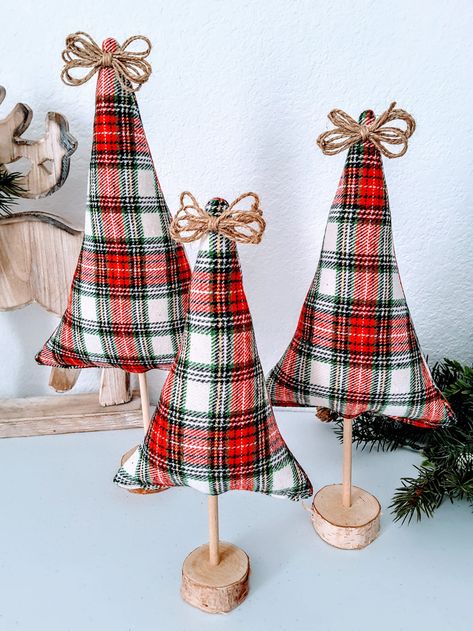 Farmhouse Fabric Christmas Trees Fabric Christmas Trees - Etsy Fabric Christmas Tree Pattern Sew, Pattern For Stuffed Christmas Tree, Fabric Christmas Trees Stuffed Pattern, Tabletop Fabric Christmas Tree, Christmas Tree Made From Fabric Squares, Christmas Bazaar Crafts, Christmas Fabric Crafts, Fabric Tree, Fabric Christmas Trees