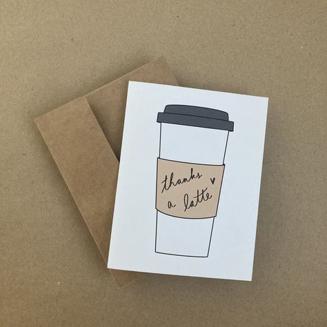 Coffee Thank You Card, Thanku Cards, Hand Drawn Thank You Cards, Thank You Coffee Card, Birthday Card Coffee Lover, Coffee Cards Ideas, Hand Drawn Thank You Cards Simple, Handmade Coffee Themed Cards, Drawn Cards