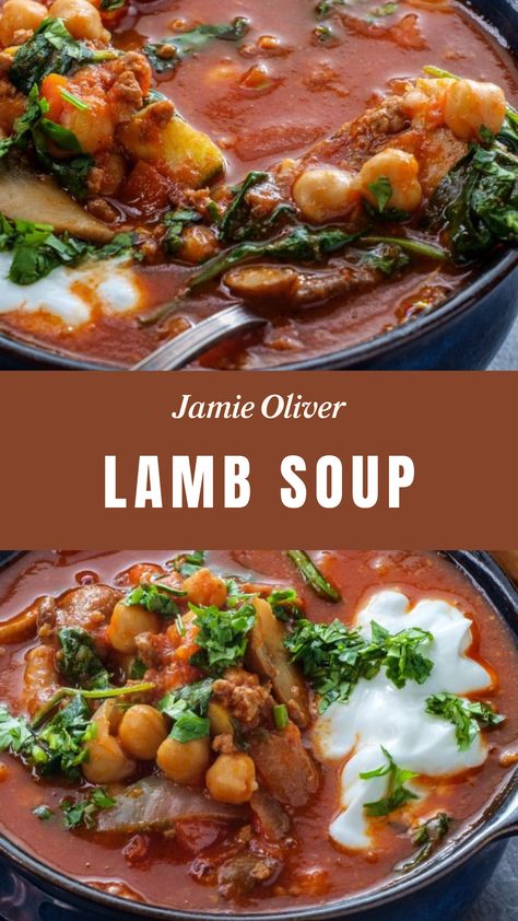 Jamie Oliver Lamb Soup Soup With Ground Lamb, Ground Lamb Soup, Ground Lamb Soup Recipes, Jamie Oliver Lamb, Jamie Oliver Soup, Lamb Soup, Braised Lamb Shoulder, Cumin Lamb, Tomato Chicken