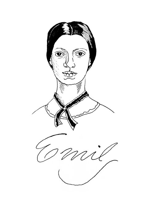 Black and white line art of Emily Dickinson based on her daguerreotype by Lily Santiago Emily Dickinson Drawing, Bill Mumy, Claire Danes, Line Artwork, The Poet, American Poets, Emily Dickinson, Portrait Drawing, Poets