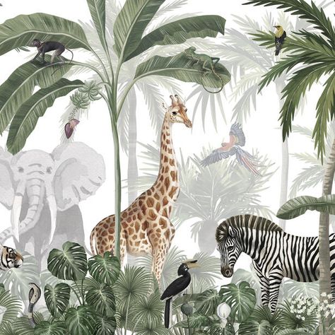 Wallpaper Meaning, Childs Nursery, Safari Scene, Jungle Mural, Scene Wallpaper, Jungle Wallpaper, Majestic Animals, Jive, Popular Wallpaper