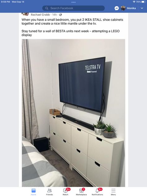 Ikea Shoe Cabinet Under Tv, Bedroom Tv Storage Ideas, Cabinet Under Tv, Tv Cabinet For Bedroom, Ikea Shoe Cabinet, Under Tv, Lego Display, Tv Storage, Tv Frame