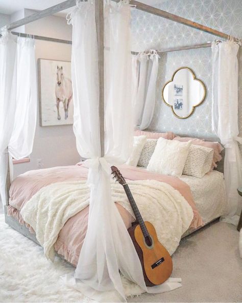 Interior Designer on Instagram: “A little girls dream bedroom 😍 had a very happy 11 year old for yesterday’s install. #interiordesign #bedroom #girlsbedroom #rh #canopybed…” Girls Dream Bedroom, Cute Bedroom, Teen Girl Room, Cute Bedroom Ideas, Old Room, Teen Bedroom Decor