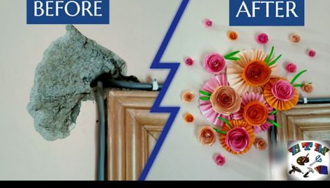 Quick & easy solution to hide a damaged wall! Its so simple in making yet beautiful in look! Whether your wall is damaged or not, this diy will work best to decorate your wall perfectly...! #damagewall #howtohideadamagedwall #paperflowers #wallart #walldecoration  #roomdecor #walldecor Hiding Wall Imperfections, How To Cover A Damaged Wall, Diy Will, Cracked Wall, Wall Diy, Decoration Idea, Diy Wall Decor, Diy Wall, Wall Decoration