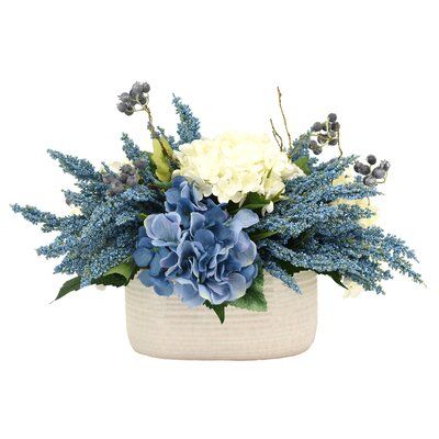 Highland Dunes Hydrangeas Floral Arrangements in Pot Flower/Leaves Color: White Tissue Paper Flowers Diy, Hydrangea Arrangements, Faux Hydrangea, Artificial Floral Arrangements, Artificial Hydrangeas, Faux Floral Arrangement, Green Hydrangea, Faux Flower Arrangements, Creative Display