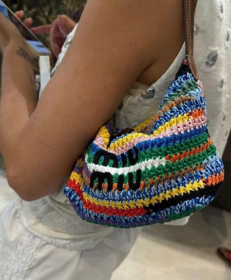 PSA, Euro summer doesn’t start until you’ve bagged Miu Miu’s striped crochet 🌈👜 Chat to shop trending styles 🔅 📸: @zozosfits… | Instagram Miu Miu Crochet Bag, Miu Miu Crochet, Influencer Style, Knit Bag, Crochet Pouch, Summer Handbags, Crochet Clothing And Accessories, Euro Summer, Diy Purse