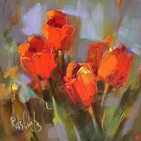 A Few Red Tulips by Rita Curtis, Oil, 6 x 6 Observational Studies, Tulip Painting, Tulips Art, Oil Painting Tutorial, Acrylic Painting Flowers, Artwork Ideas, Life Paintings, Floral Oil Paintings, Flower Paintings