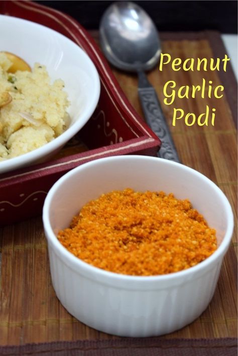 Andhra Special Chutney Podi made with roasted peanut, garlic and red chili powder. This can be served with Tiffin dishes. Podi Recipe, Peanut Chutney, Masala Powder Recipe, Garlic Chutney, Condiment Recipes, Powder Recipe, Red Chili Powder, Chutney Recipes, Roasted Peanuts