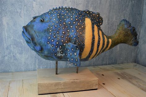 Fish Sculpture Clay, Clay Fish Sculpture, Fish Sculptures, 3d Tiskárna, Clay Fish, Sea Life Art, Cement Art, Art Fish, Wildlife Decor