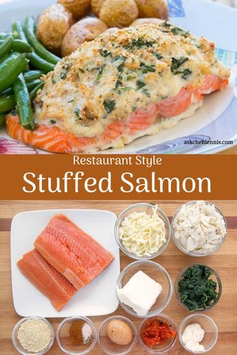 Spinach Stuffed Salmon, Stuffing Easy, Spinach Cream Cheese, Crab Stuffed Salmon, Stuffed Salmon, Salmon Cream Cheese, Delicious Seafood Recipes, Baked Salmon Recipes, Salmon Filet