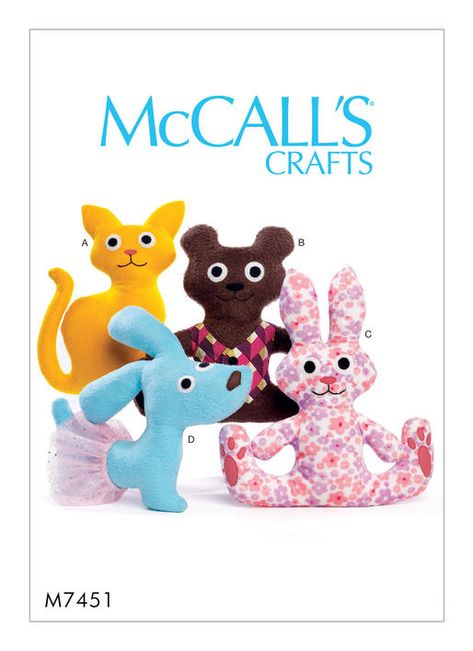 McCall's 7451 Cat, Bear, Rabbit and Dog Stuffed Animals sewing pattern Dog Stuffed Animals, Crafts Sewing Patterns, Animal Sewing Patterns, Dog Stuffed Animal, Sewing Stuffed Animals, Paw Pads, Crochet Afghans, Mccalls Sewing Patterns, Easy Sewing Patterns