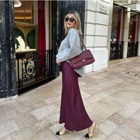 Maroon Silk Skirt Outfit, Burgundy Satin Skirt, Burgundy Maxi Skirt Outfit, Burgundy Silk Skirt Outfit, Burgundy Skirt Outfit Winter, Wine Red Skirt Outfit, Burgundy Satin Skirt Outfit, Modest Vacation Outfits, Burgundy Skirt Outfit