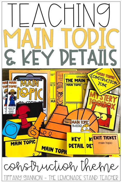 Teaching main topic and key details is an essential literacy skill for first and second graders. Click the pin to check on these engaging ideas for hands-on activities, classroom transformation, and no prep printables, that are included in this post. These are some of the most engaging, high interest ways to teach main topic and key details to your elementary students! Main Idea Classroom Transformation, Main Topic And Key Details First Grade, First Grade Classroom Transformations, Construction Classroom Transformation, Classroom Guidelines, Construction Classroom, Champs Classroom Management, Construction Theme Classroom, Testing Treats