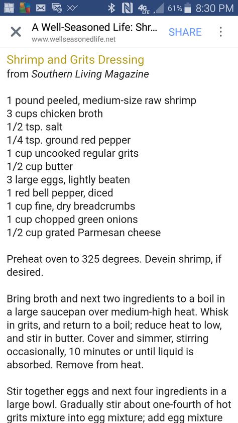 Shrimp & Grits Dressing page 1 Shrimp And Grits Dressing Southern Living, Shrimp Grits Dressing Southern Living, Shrimp Dressing Recipe, Shrimp And Grits Dressing Recipe, Shrimp And Grits Dressing, Shrimp Entrees, Seafood Dressing Recipe, Seafood Stuffing, Shrimp Dressing