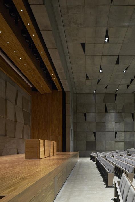 High School Auditorium, Wood Sound Diffuser, Waseda University, School Auditorium, Theatre Hall, Church Building Design, Auditorium Design, Sound Diffuser, World Architecture Festival