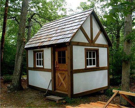 Timber Frame Shed Plans, Timber Frame Cottage, Catio Ideas, Amish Sheds, Holiday Cabin, Prefab Sheds, Cottage Tiny House, Mini Barn, Tiny House Blog