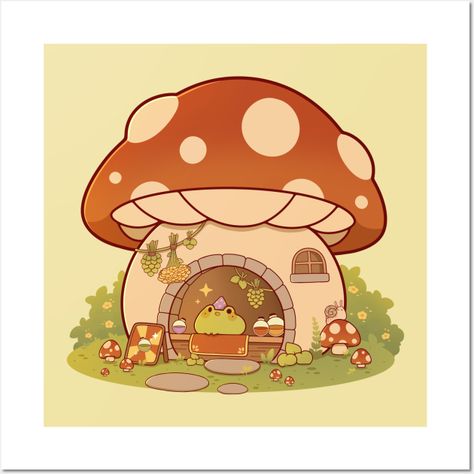 Little frog wizard in a mushroom potion house! -- Choose from our vast selection of art prints and posters to match with your desired size to make the perfect print or poster. Pick your favorite: Movies, TV Shows, Art, and so much more! Available in mini, small, medium, large, and extra-large depending on the design. For men, women, and children. Perfect for decoration.