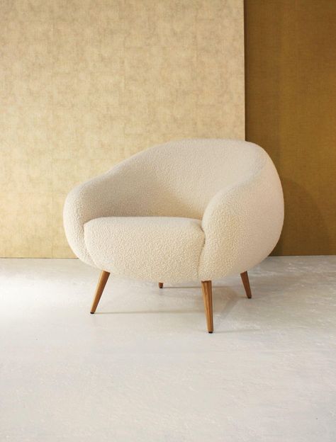 Osacar Neimeyer Midcentury 1950s Inspired Bouclé Fabric Armchair For Sale at 1stdibs Boucle Accent Chair, Poltrona Design, Sculptural Furniture, House Aesthetic, Modern Armchair, Fabric Armchairs, Armchair Design, Apartment Inspiration, Design Living Room