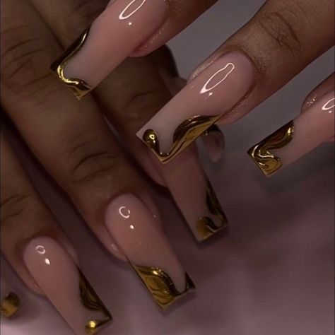 0A203 Gold Chrome Abstract Veil Drip Press on Nails Glue Included Custom Design Fast Free Ship - Etsy Prom Nail Designs, Gold Chrome Nails, Drip Design, Chrome Nails Designs, Formal Nails, Acrylic Press On Nails, Nail Oil, Gold Chrome, Star Nails