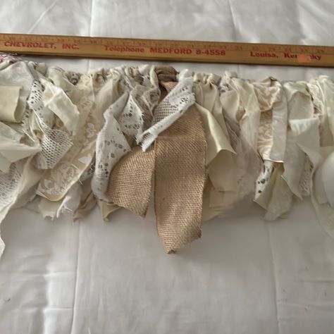 Neutral Shabby Chic Swag 42” Width With A 10” Hang. Handmade By B Pretty Antique Laces , Ribbons, And Fabrics Shabby Chic Garland, Boho Fiber Art, Lace Wall, Macrame Wall Hanging Decor, Wall Decor Neutral, Elephant Wall Hanging, Ribbon Wall, Embroidered Elephant, Rag Garland