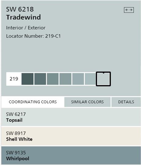 Sherwin Williams Tradewind Color Chart Whirlpool Paint Sherwin Williams, Beachy Paint Colors Sherwin Williams, Whirlpool Sherwin Williams, Sherwin Williams Whirlpool, Topsail Sherwin Williams, Wet Painting, Coastal Paint Colors, Paint Makeover, Coastal Paint