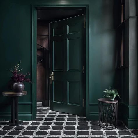 Storms In Paris, Paris Rooms, Green Hallway, Barn Kitchen, Horror Decor, Bathroom Tile Designs, Green Colour Palette, Green Interiors, Bedroom Paint