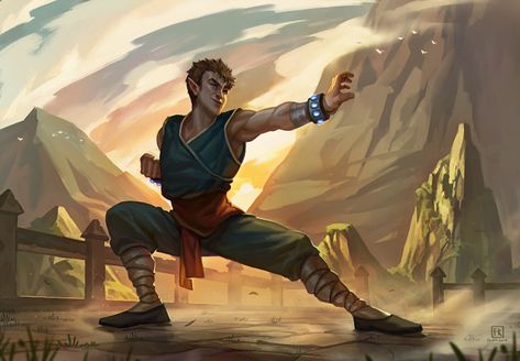 ArtStation - Elf Monk, Frank William Couples Fantasy Art, Four Elements Monk, Fan Art Couples, Fantasy Art Portrait, Monk Dnd, Dnd Elves, Art Couples, D D Character Ideas, Wood Elf