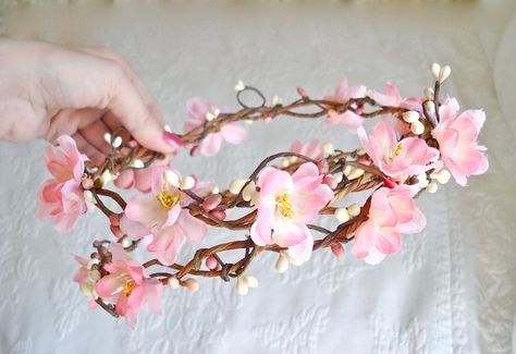 Sakura dreams - a cherry blossom crown | Cherries, The o'jays and ... Cherry Blossom Crown, Pink Home Accessories, Sakura Wedding, Flower Garland Hair, Flower Head Wreaths, Cherry Blossom Theme, Cherry Blossom Wedding, Pink Wreath, Head Wreath