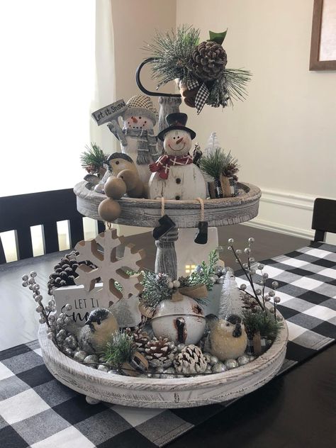 Winter Tiered Tray Ideas, Winter Decor Ideas For The Home, Winter Tray, Christmas Tray Decor, Winter Tiered Tray Decor, Tray Decor Christmas, Christmas Tiered Tray, Christmas Tray, Christmas Decoration Ideas