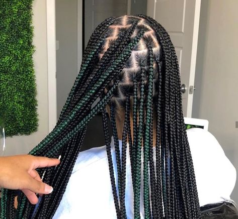 Black And Green Knotless Braids, Green Braids For Black Women, Green Knotless Braids, Black Knotless Braids, Black Knotless, Uni Outfit, Black Kids Braids Hairstyles, Long Box Braids, Box Braids Hairstyles For Black Women