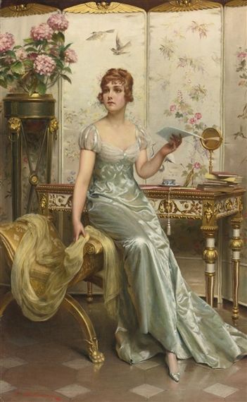 Frederic Soulacroix, CORRESPONDENCE Robin Isely, Sighthound Art, Victorian Paintings, Classic Paintings, Victorian Women, Victorian Art, Classical Art, Woman Painting, Mode Vintage