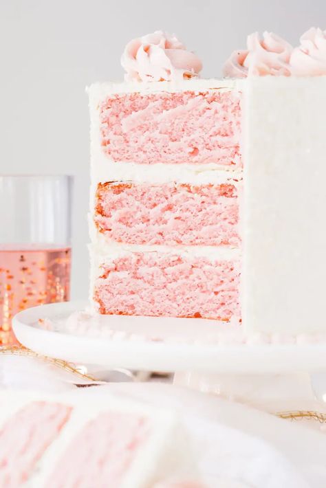 Pink Champagne Cake With Box Cake, Pink Decorated Cake, Gin Cake, Champagne Cake Recipe, Purple Icing, Pink Velvet Cakes, Cake Drip, Cakes Pink, Pink Champagne Cake