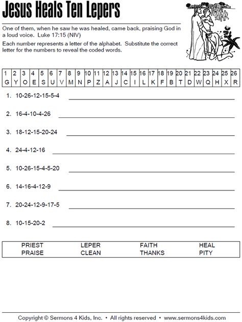 Jesus Heals Ten Lepers - Decoder Puzzle The 10 Lepers Craft, Ten Lepers Craft Sunday School, 10 Lepers Activity, Ten Lepers Coloring Page, Ten Lepers Activity, Jesus Heals 10 Lepers Craft, Triumphal Entry, Kids Church Activities, Easter Sunday School