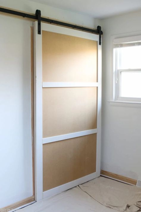 Diy Barn Door Cheap, Door Diy Projects, Diy Sliding Door, Closet Built Ins, Building A Barn Door, Barn Door Closet, Diy Sliding Barn Door, Composite Deck, Diy Barn