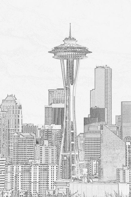 Space Needle and Seattle Skyline, "Pencil Sketch" Filter | Flickr ... Seattle Skyline Tattoo, Town Drawing, Skyline Drawing, Seattle Space Needle, Cityscape Drawing, Pen Art Work, Space Needle Seattle, Perspective Drawing Architecture, City Sketch